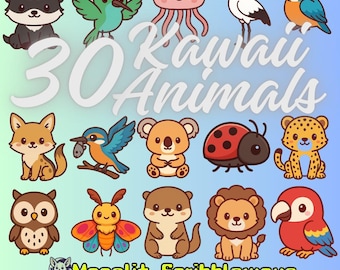 Kawaii Cute Animals Clipart | Pastel Chibi Animals | Print Friendly  | Chibi clipart (30 PNGs,Part 2 of 3)
