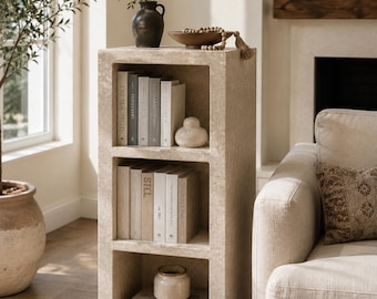 Travertine Bookcase, Natural Stone Narrow Bookshelf, Modern Display Shelf
