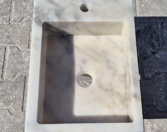 White Marble Wall Mounted Bathroom Sink – Custom Handcarved Stone Vessel Sink