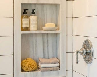 Carrara Marble Shower Wall Niche – Recessed Built-in Bathroom Storage Shelf