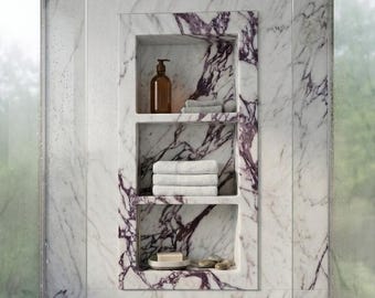 Custom Calacatta Viola Marble Shower Niche – Recessed Built-In Bathroom Storage Shelf