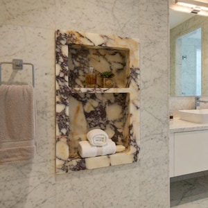 Nicho de ducha de mármol Calacatta Gold – Estante empotrado para baño