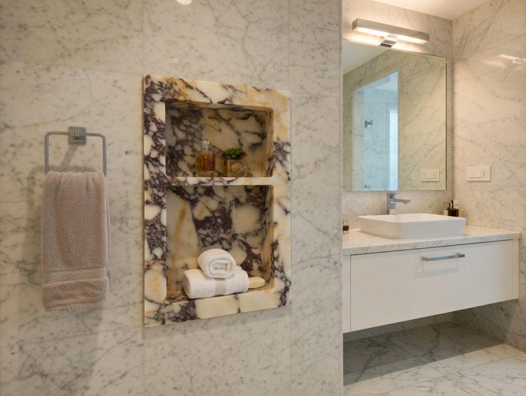 Calacatta Gold Marble Shower Niche – Recessed Built-in Bathroom Shelf ...