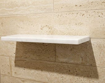 White Marble Floating Shelf – Handmade Wall Mounted Bathroom Shelf – Natural Stone Decor