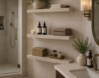 Travertine Floating Shelf Set of 3, Handmade Natural Stone Bathroom Wall Shelves