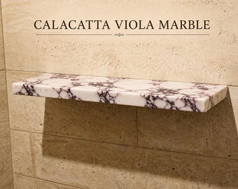 Drijvende wandplank Calacatta-altvioolmarmer – handgesneden natuursteen badkamermuurdecoratie