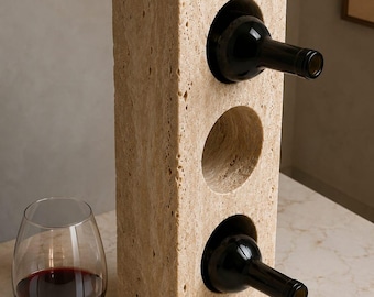 Travertine Wine Bottle Holder, Hand-Carved Natural Stone Wine Rack