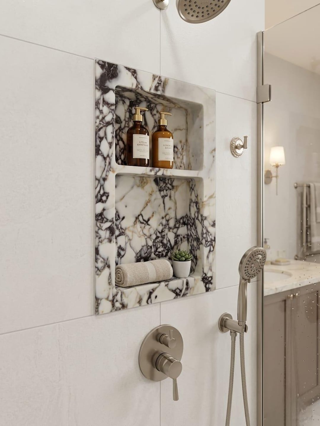 Calacatta Viola Marble Shower Niche Shelf – Recessed Built-in Bathroom ...