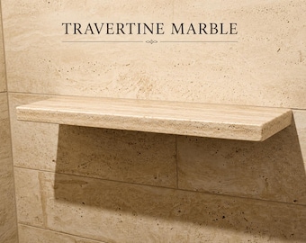 Travertine Stone Floating Wall Shelf – Hand Carved Organic Bathroom Decor
