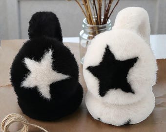 Black Star Angel Earmuffs – Handmade Fluffy Crochet Ear  display picture 3