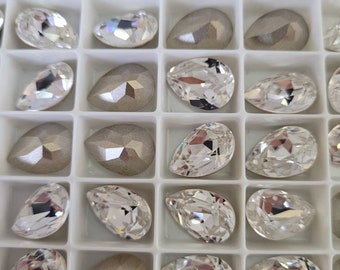 14x10mm Pear Fancy Stone Swarovski (4320) crystal Teardrop. Faceted platinum foiled backs. for prong settings. 2 pieces