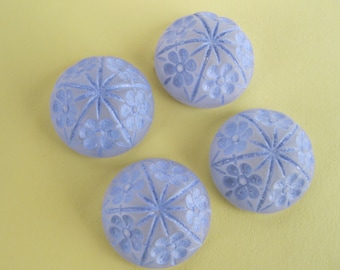 Light Blue Floral Cabochon Vintage Supplies Plastic Celluloid Flat back for Gluing DIY Jewelry Making Retro Daisies Round.  20mm. 6 pcs.