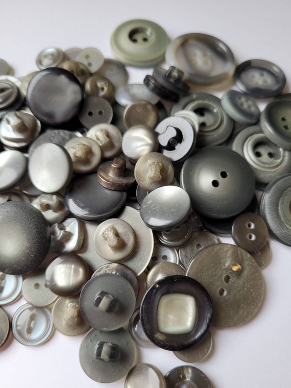 Large Lot of Assorted Grey Buttons Shank Buttons Vintage Sewing
