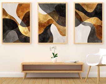 Abstrakte Galeriewand 3er Set • Moderne erdfarbene Wandkunst • Minimalistische neutrale Wohndekoration • Digitaler Download