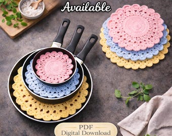 Crochet Pan Protector Pattern PDF, 3 Sizes Pot Separator Pads, Farmhouse Kitchen Decor, Digital Download