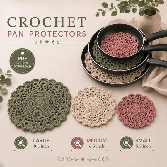 Crochet Pan Protector Pattern 3 Sizes Lace Cookware Pad Trivet Hot Pad Kitchen Decor Housewarming Gift Handmade Kitchen Accessory
