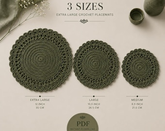 Crochet Round Placemat Pattern 3 Sizes Handmade Lace Table Decor Boho Kitchen Dining Home Decor Housewarming Gift Doily Mat