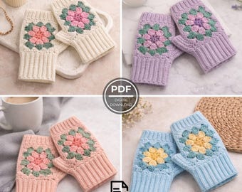 CROCHET PATTERN, Granny Square Mittens, Basic Mitten Hand Warmers, stitch Fingerless Gloves, (Digital Download)