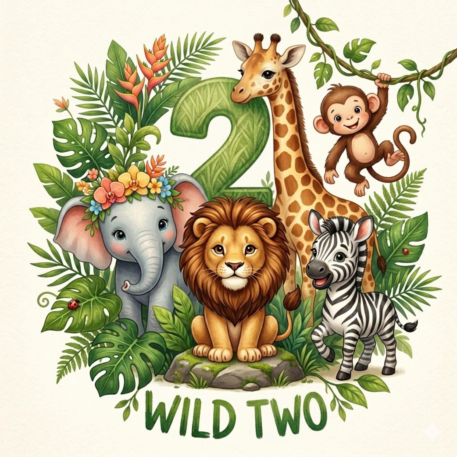 Cute Jungle Safari Animals Clipart | Wild One Birthday PNG (ages 1-5 ...