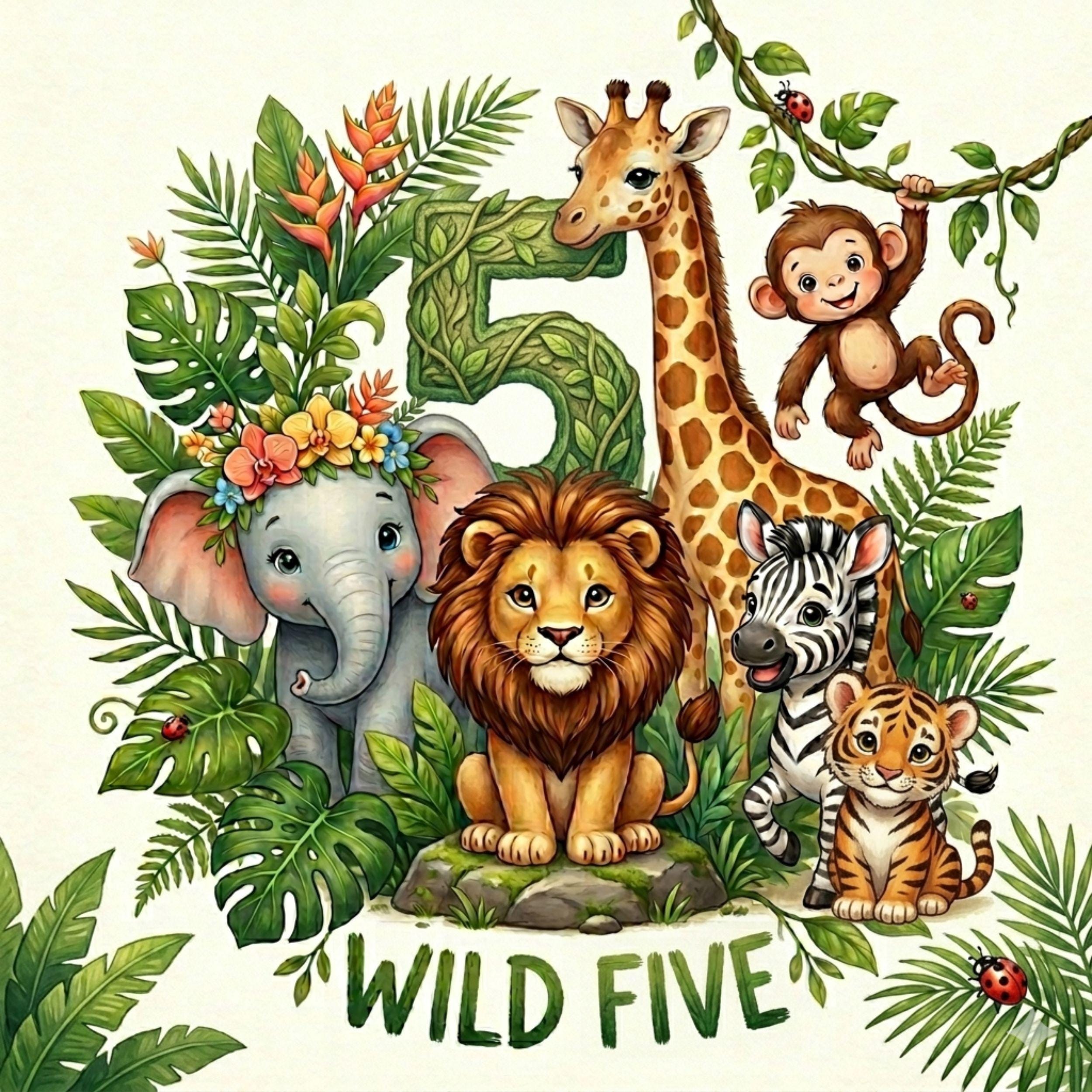 Cute Jungle Safari Animals Clipart | Wild One Birthday PNG (ages 1-5 ...