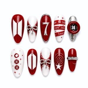 BTS OT7 Concert Press On Nails, Kpop Fandom Inspired Handmade Reusable Custom Nail Set