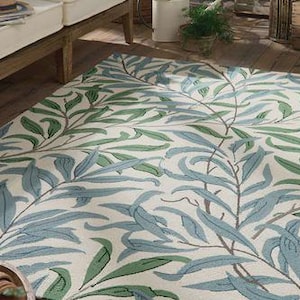 Hand Tufted Wool Botanical Rug, Green Leaf Pattern Area Rug, Modern Nature Inspired Carpet, Handmade Floral Rug, Living Room Bedroom Decor