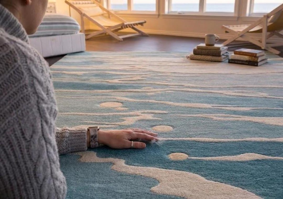 Hand Tufted Wool Area Rug | Modern Abstract Ocean Wave Design, Blue ...