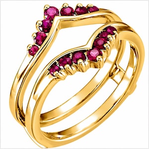 0.50Ct Round Cut Red Ruby Wrap Enhancer Ring, 14K Yellow Gold Plated 925 Sterling Silver, Curved Wedding Guard Ring, Bridal Jacket.
