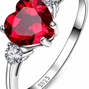 Heart Cut Red Ruby Ring, 2.70 Ctw Simulated Ruby & Diamond Ring, 925 Sterling Silver Engagement Ring, White Gold Finish, Romantic Gift