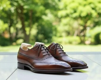 Handgefertigte Braune Leder Brogue Oxford Schuhe | Herren-formelle Schuhe