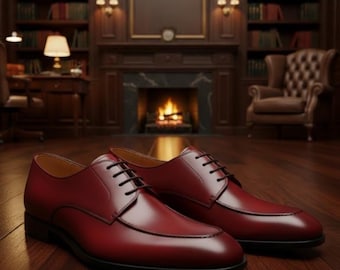 Handgemaakte rode leren oxfordschoenen | Formele veterschoenen voor heren