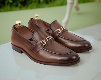 Handmade Brown Leather Horsebit Loafers | Men's Formal Slip-Ons