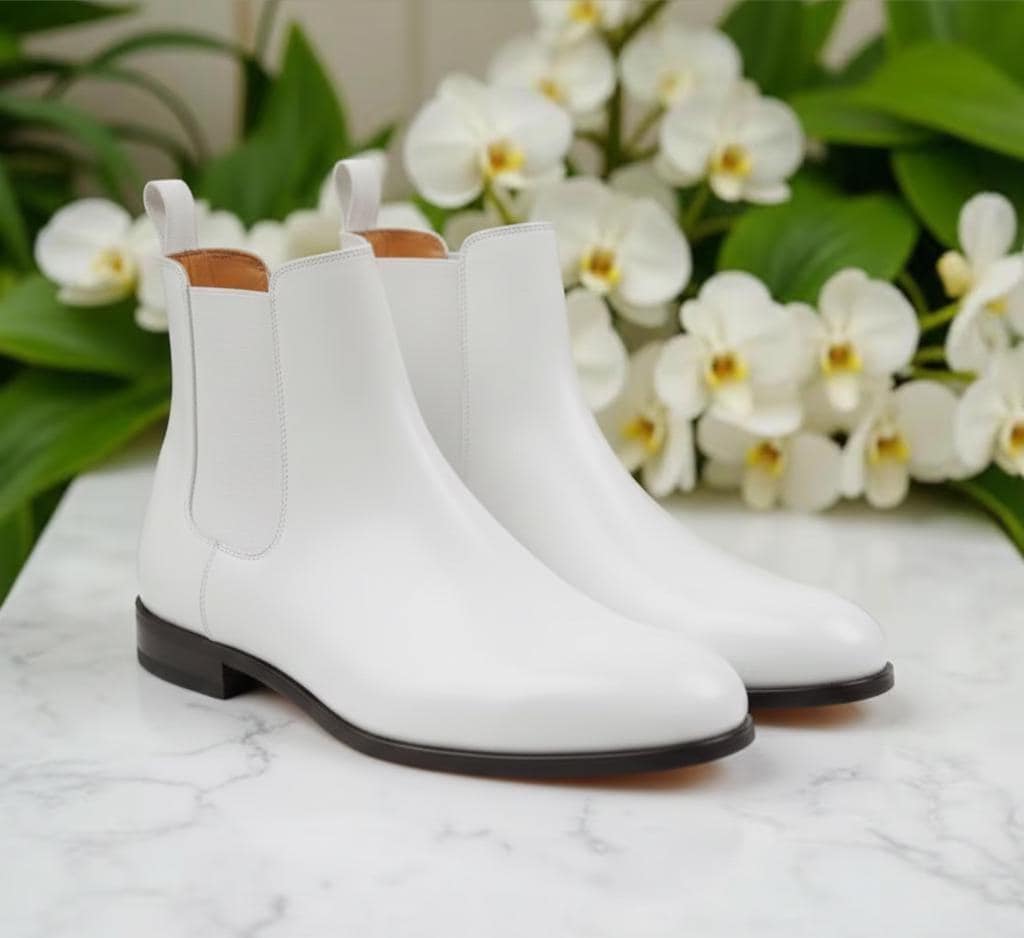 Mens White Leather Dress Boots - Etsy
