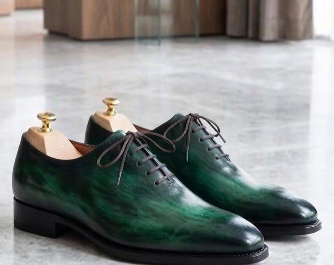 Handmade Green Patina Oxford Shoes | Wholecut Calfskin Formal Dress Shoes