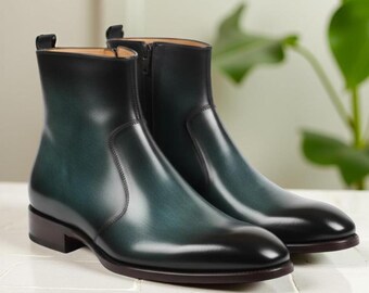 mens leather dress boots nz Retro Casual *'S Boots, Inner Zipper, PU Spliced Upper, Rubber Sole