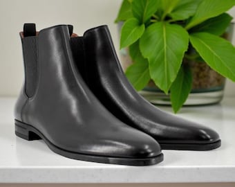 Botas Chelsea de cuero negro hechas a mano / Botines formales para hombre