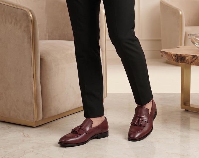 Handmade Burgundy Leather Derby Shoes for Men, Custom Formal Footwear