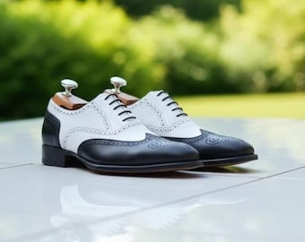 Two-Tone Leather Oxford Brogue Shoes | Black & White Formal Footwear