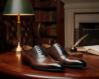 Handmade Two-Tone Leather Oxford Shoes | Men's Formal Dress Shoes