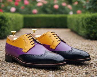 Handmade Multicolored Leather Brogue Oxford Shoes | Unique Dress Shoes