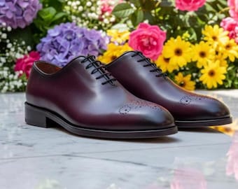 Handmade Oxblood Leather Oxford Shoes for Men | Classic Formal Dress Shoes | Wedding Office Footwear