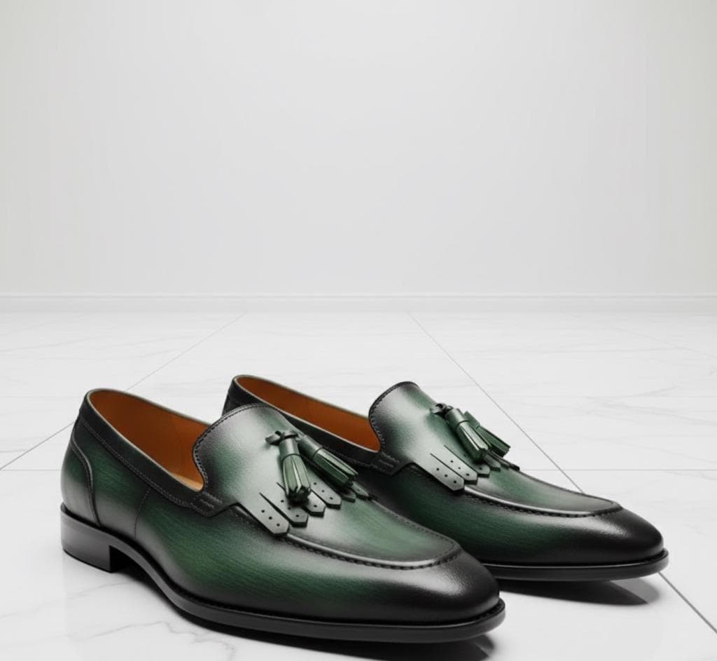 slim fit dress slacks Luxurious Green Shoes For Groom's Shoes with Golden Embellishments  Uomo  Attire