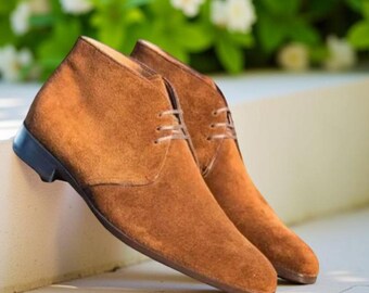 Handmade Brown Suede Chukka Boots | Men's Lace Up Desert Shoes