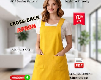 Patron de couture PDF pour tablier à dos croisé | Tablier japonais | Tablier tablier | Tablier facile pour débutants | Tablier d'artiste et de cuisine | Téléchargement numérique |