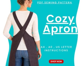 Everyday Cross-back Apron Sewing pattern | Digital Download  | A4 A0 US Letter | Beginner Friendly | Size XS–XXL (Pdf Pattern)