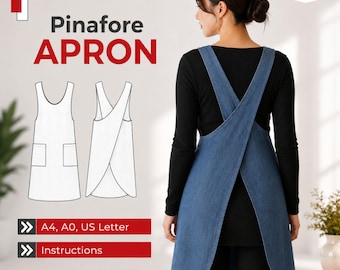 Patrón de costura para delantal con espalda cruzada • Delantal tipo peto • Delantal japonés • Delantal para artistas y cocina (descarga digital)