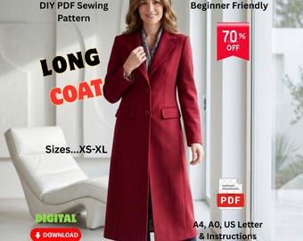 Coat Sewing Pattern | Winter Coat Sewing Pattern | Long Coat PDF Pattern | DIY Winter Coat  Sewing Pattern PDF | Women Sewing Pattern |