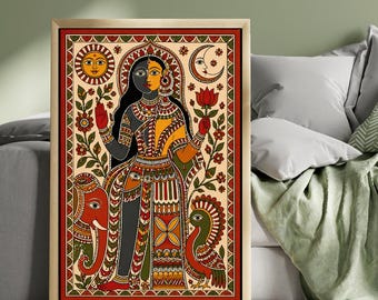 Shiva Parvati Madhubani Painting | Vintage Indian Folk Art (Digital Download)