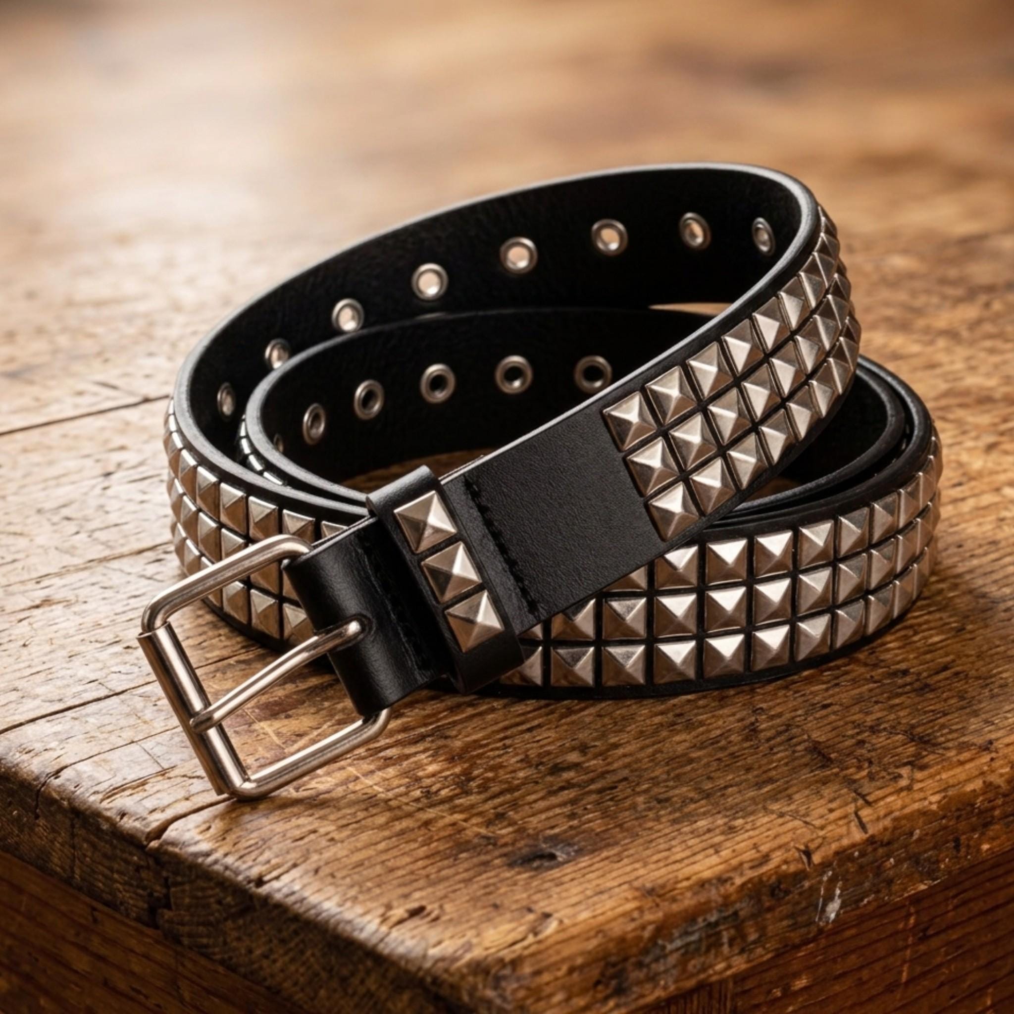 Pyramid Studded Black Leather Belt - Etsy display picture 3