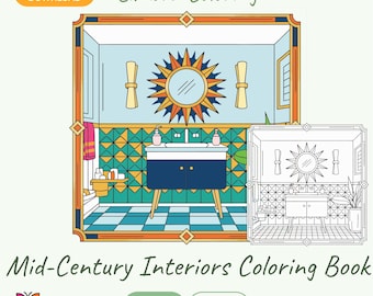 Mid-Century Modern Home Interiors Malbuch | 1950er Jahre Retro (PDF)